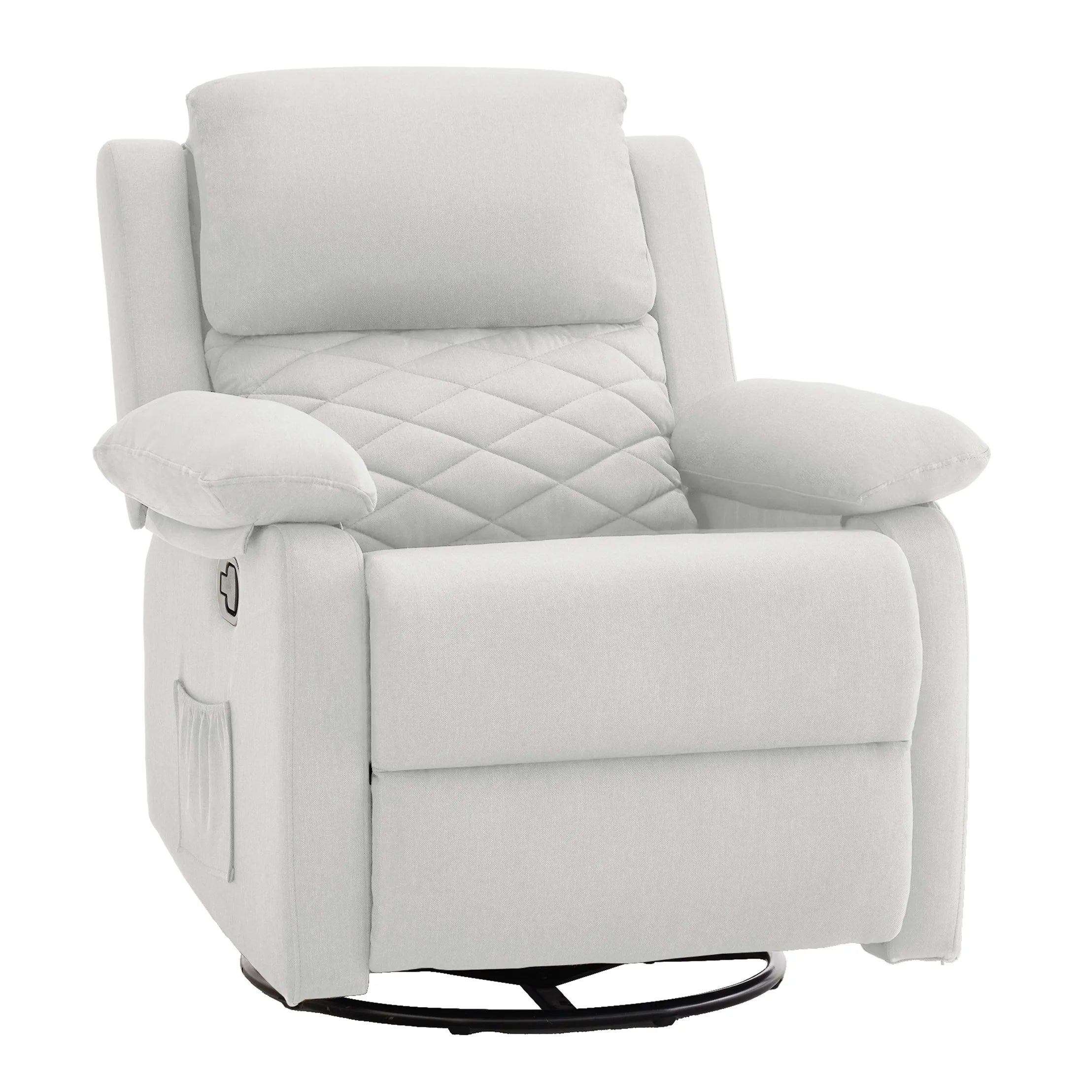 Gelloan 360° Swivel Recliner Chair, Small Rocker Chair for Small Spaces, Upholstered Fabric Glider Recliner Nursery Chair with Side Pockets,White