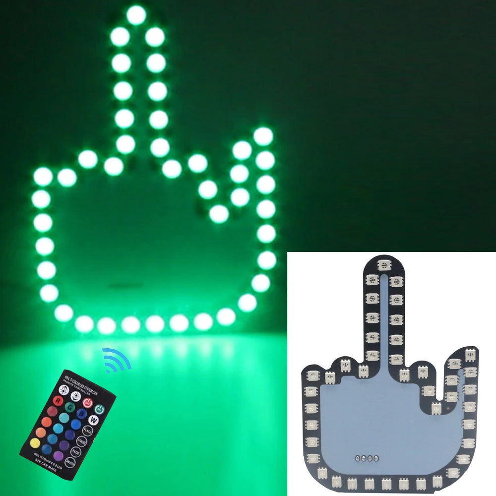 Colorful RGB LED Gesture Light for Vehicles - USB Hand Lamp with Middle Finger Design - Fun Car Accessories