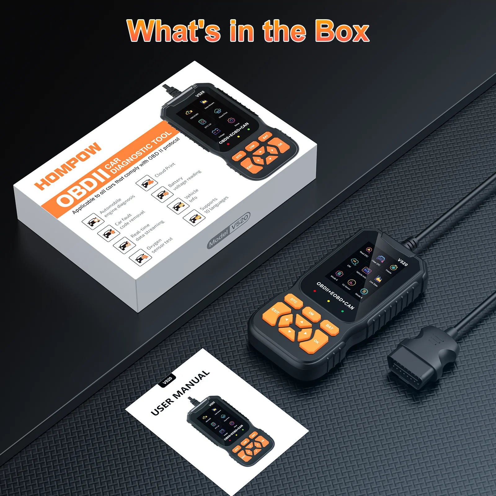 HOMPOW V520 OBD2 Scanner Bluetooth Car Code Reader, Check Engine Light Diagnostic Tool for All Cars since 1996, Read & Clear Codes, Live Data, Battery Voltage Test, Plug & Play Auto Scanner