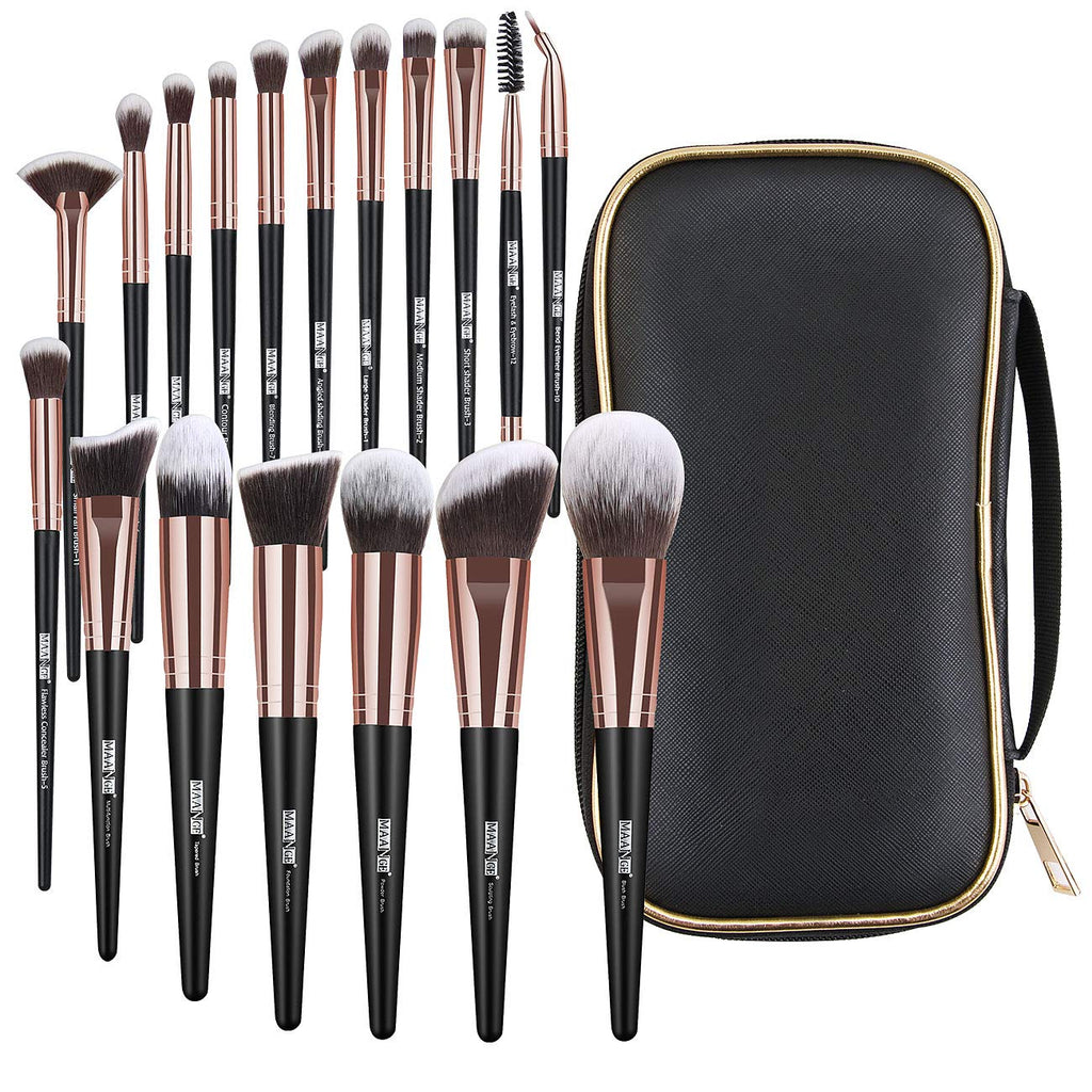 18-Piece Professional Makeup Brush Set - Premium Synthetic Brushes with Elegant Case for Flawless Foundation & Eye Makeup (Black Gold)