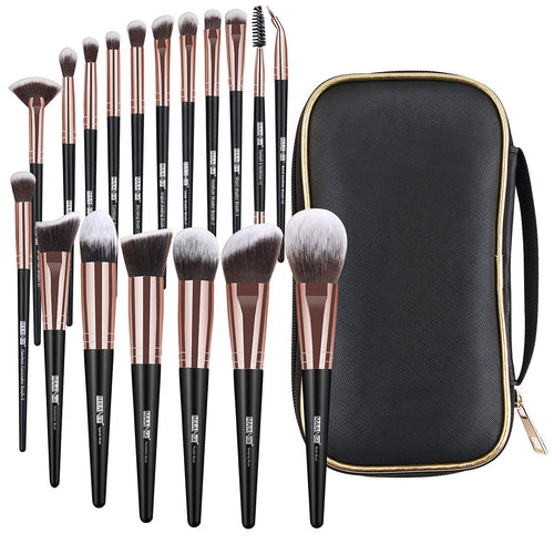 18-Piece Professional Makeup Brush Set - Premium Synthetic Brushes with Elegant Case for Flawless Foundation & Eye Makeup (Black Gold)