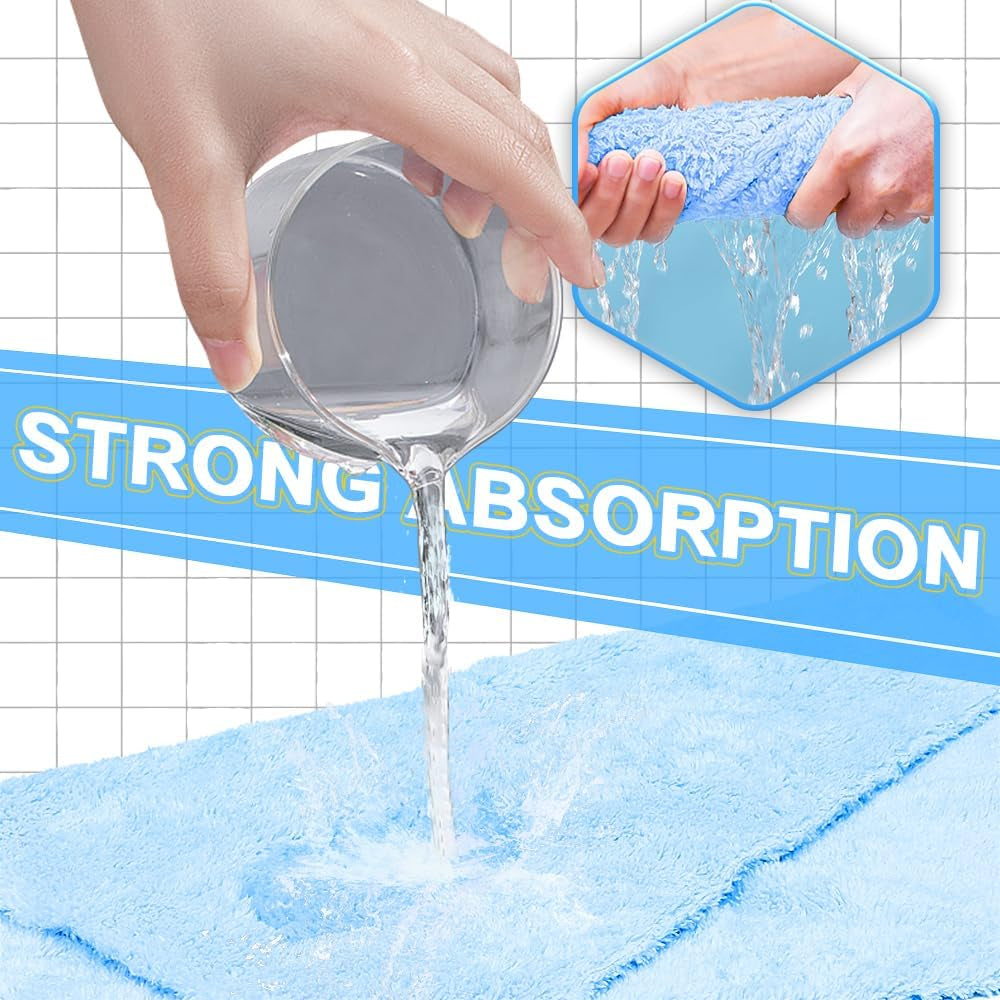 Ultra-Soft Microfiber Car Wash Drying Towels - 450GSM Lint-Free, Extra Absorbent Coral Fleece Cloths for Detailing - 16" x 16", 12 Pack, Blue
