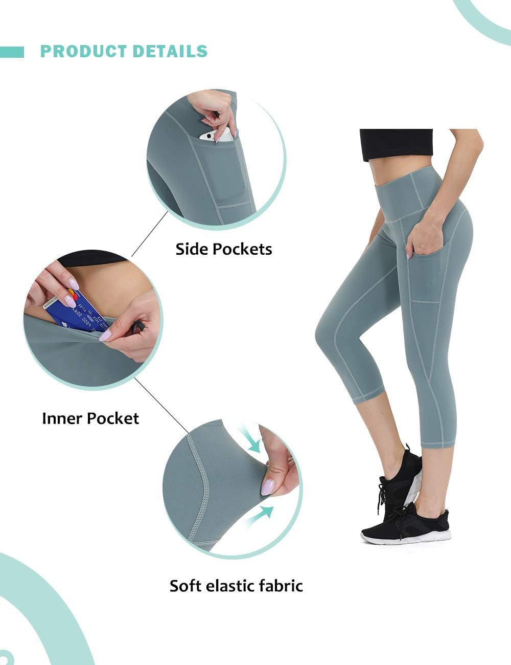 ALONG FIT Anti-Nail Leggings for Women, Non-See-Through Yoga Pants with Phone Pockets, Tummy Control Full-Length/Capri Tights