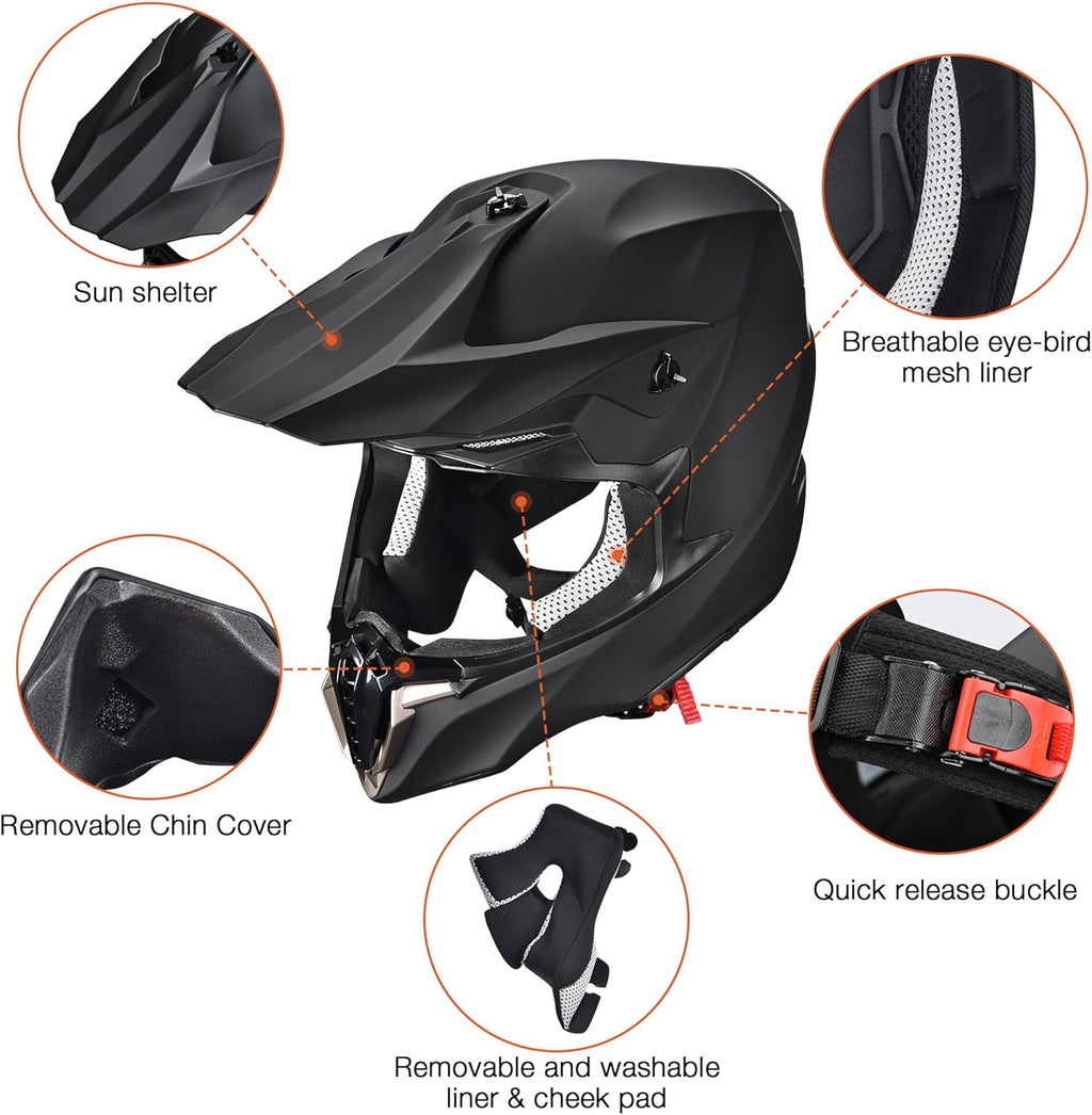 AHR Adult Offroad Dirt Bike Helmet Motocross ATV Dirtbike Outdoor BMX MX Full Face Motorcycle Helmet DOT Approved