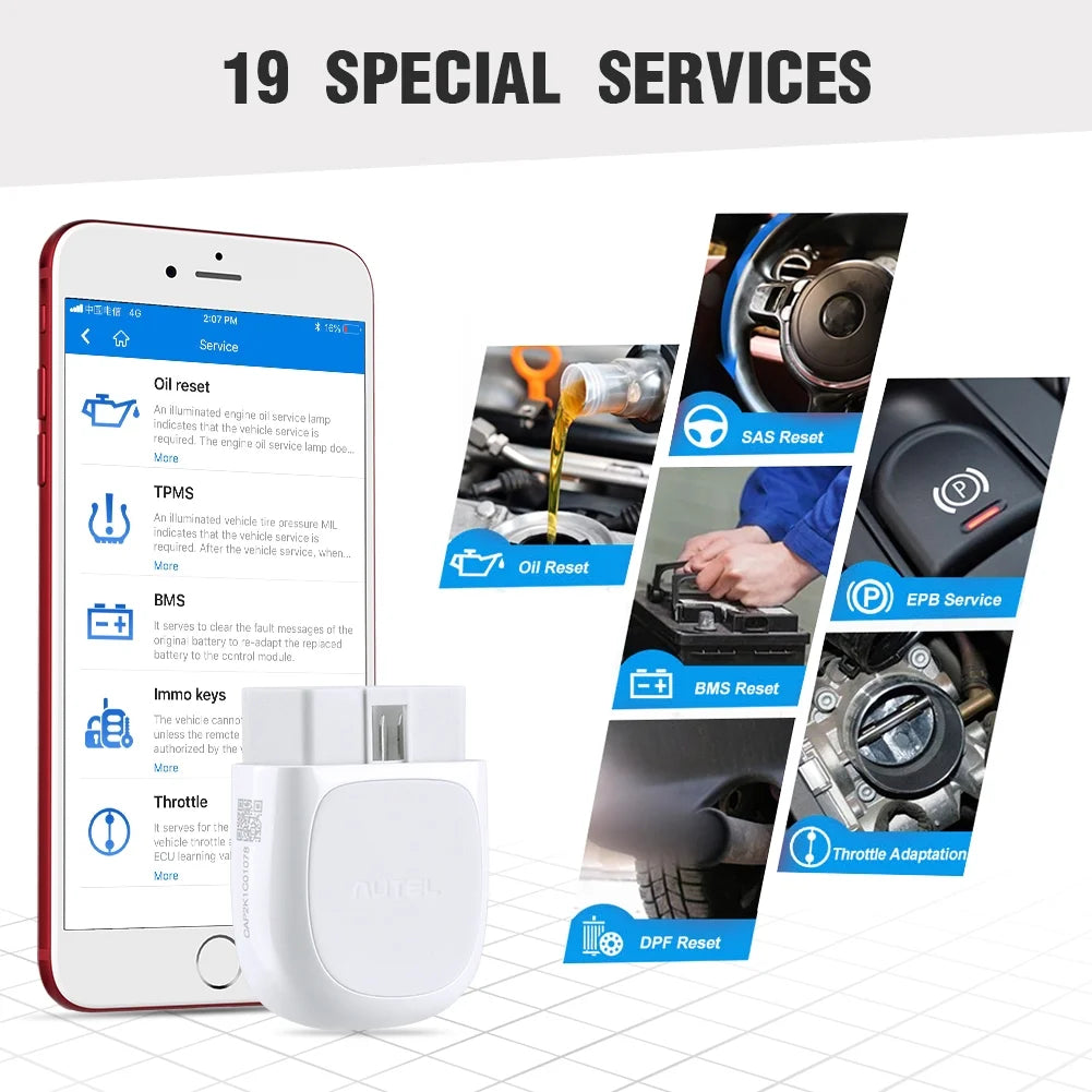 OBD2 Scanner Autel AP200, Bluetooth Code Reader with Full Systems Diagnoses and 19 Service Functions Car Diagnostic for Iphone & Android