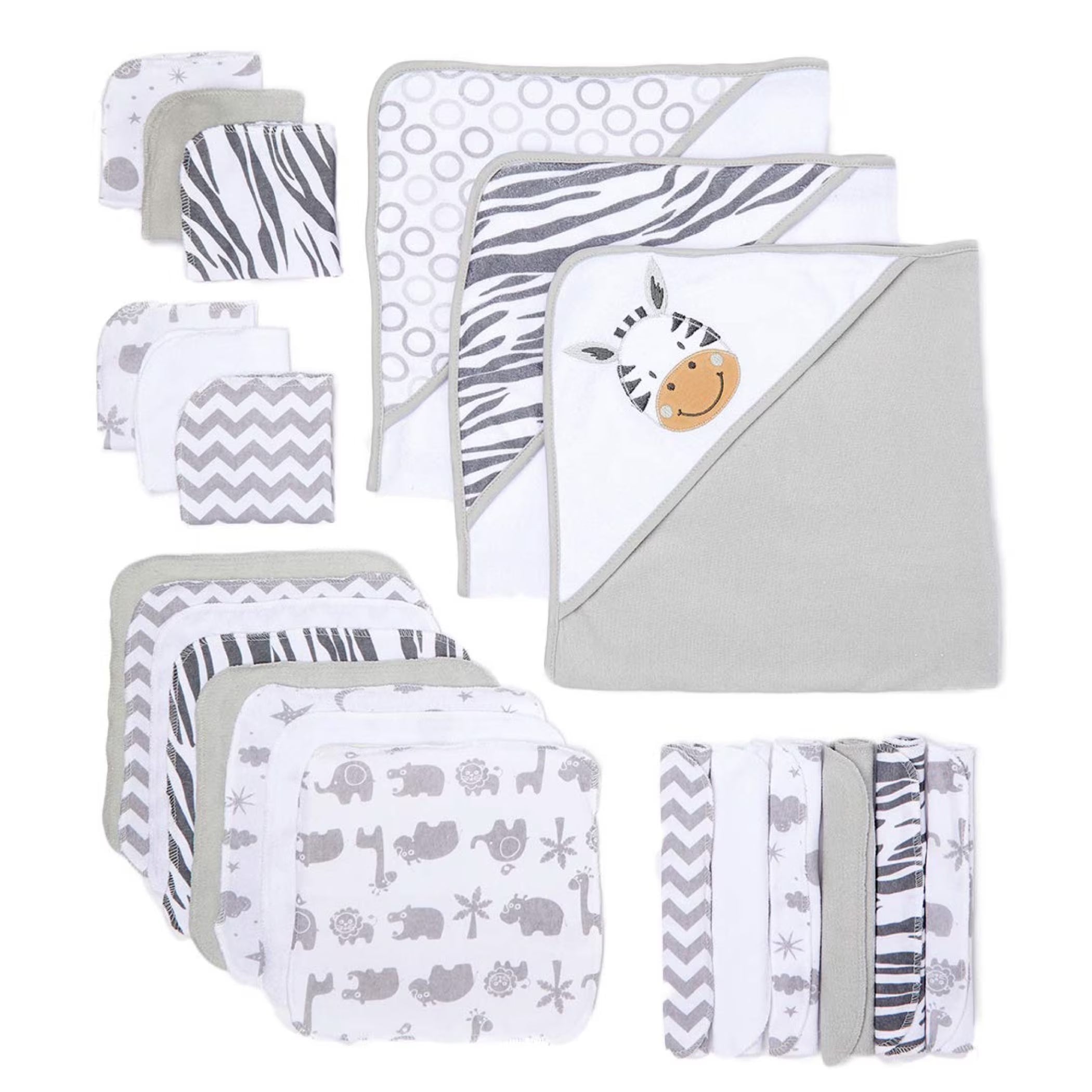 Spasilk Bath Hooded Towels & Washcloths Set for Babies, 23-Piece Gift Set, White Butterfly