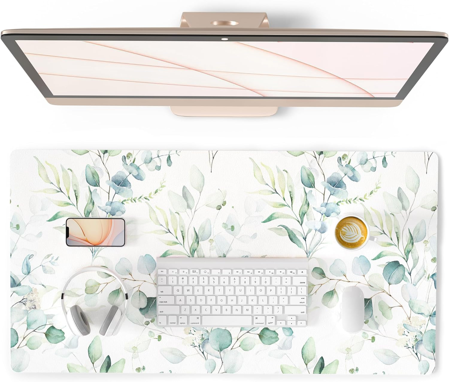 QIYI White Mouse Pad, Cute Marble Large Desk Mat, PU Leather Desk Protector Mousepad, Gold Grey Striped Waterproof Computer Keyboard Gaming Mouse Pads, Non Slip Extended Writing Pad 31.5" X 15.7"