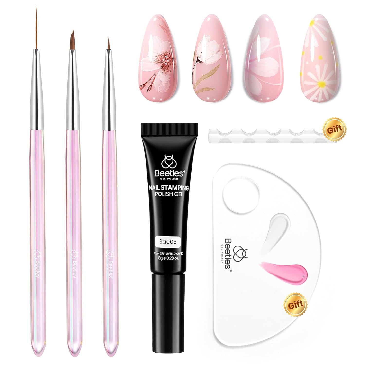 Beetles 6-Piece Nail Art Brush Set - Professional Gel Polish Tools with Wood Alloy Handles for Stunning DIY Manicures, Perfect Gift for Women