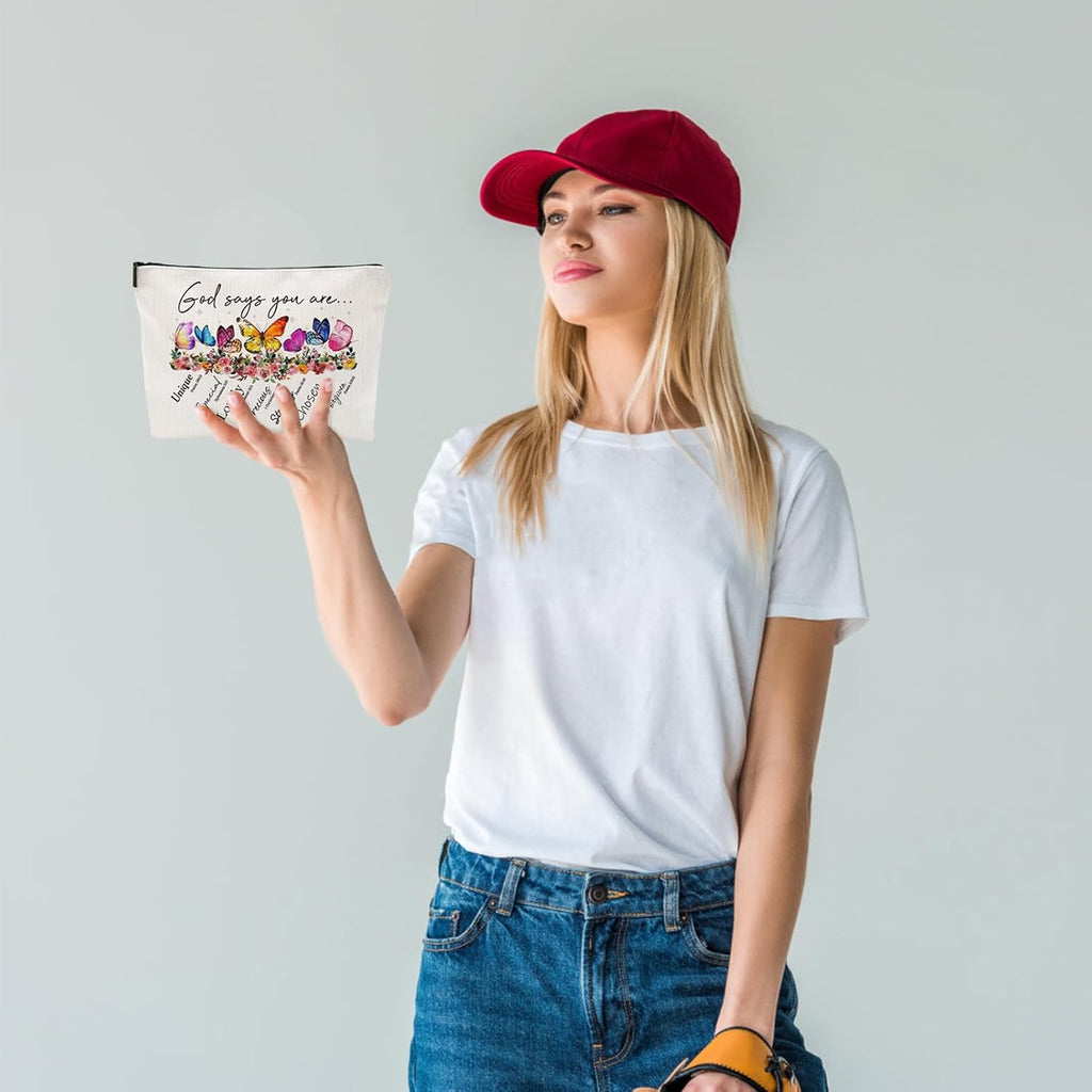 Inspirational "God Says You Are" Cosmetic Bag - Perfect Christian Gift for Women, Mothers, and Sisters - Motivational Travel Pouch with Zipper
