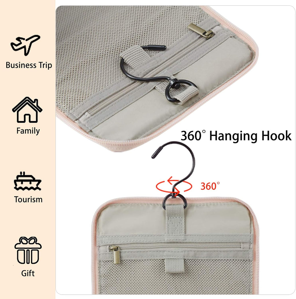 BAGSMART Hanging Toiletry Bag, Water-Resistant Leather Dopp Kit, Large Travel Organizer for Full Sized Container, Nude Pink