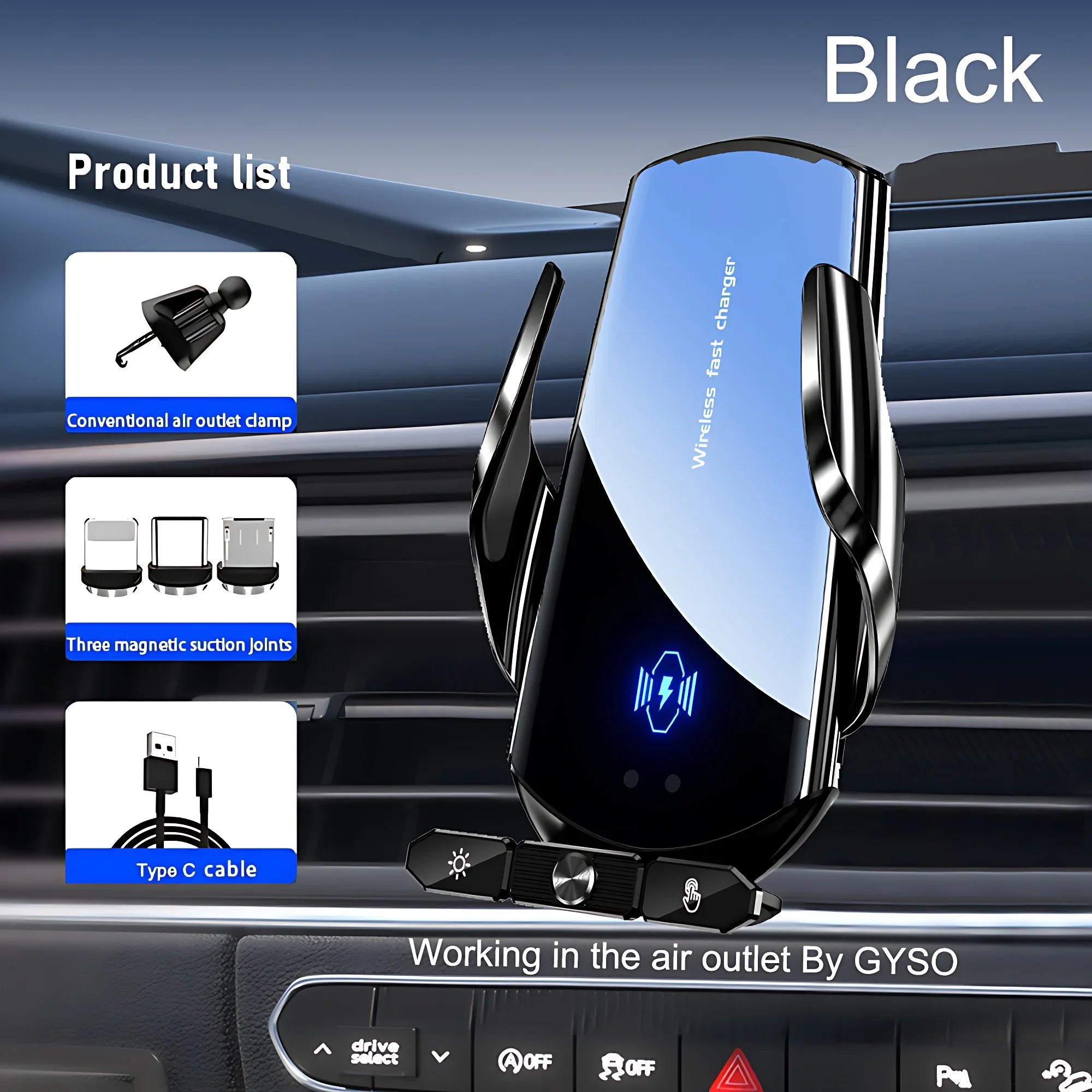 150W Car Phone Holder Wireless Charger for Iphone 12 13/14/15 16 Pro Max Windshield Dashboard Air Vent Mount with Fast Charging