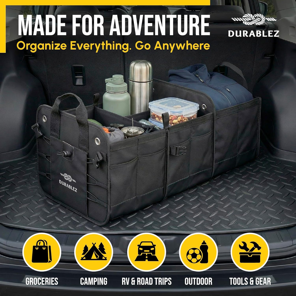 Ultimate XL 3-Section Car Trunk Organizer – Heavy Duty Foldable Cargo Storage Bin with Multi-Compartment Design – Perfect for a Clutter-Free Ride!