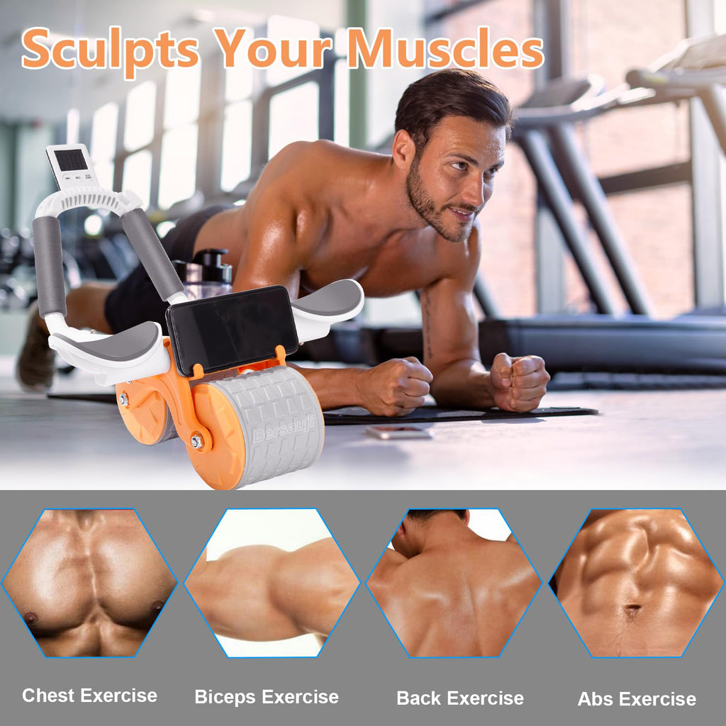 2025 Automatic Rebound Abdominal Roller with Timer and Elbow Support - Core Exercise Equipment