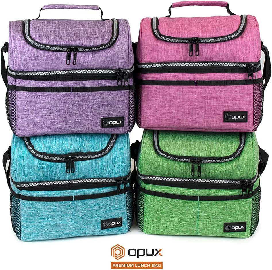 OPUX Insulated Double Decker Lunch Box - Large 12L Leakproof Cooler for Adults & Kids - Aqua Turquoise Soft Tote for Work & School Meal Prep