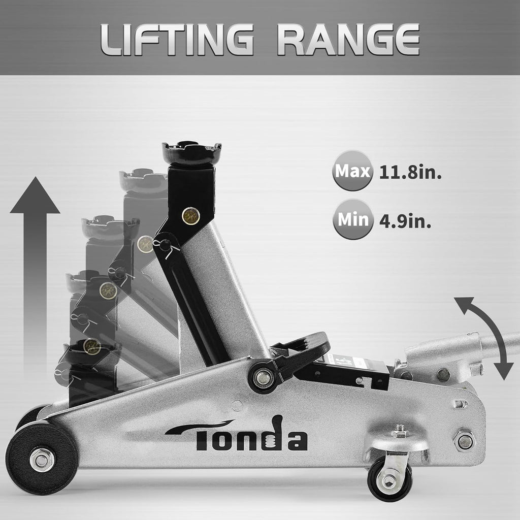TONDA Floor Jack, Hydraulic Portable Car Lift Jack, 1.5 Ton (3,000 Lb) Capacity for Sedan and Coupe (Silver)