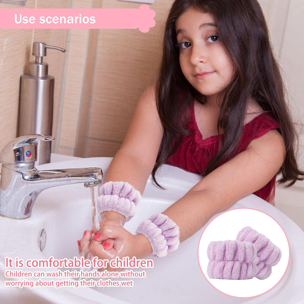 Microfiber Face Washing Wristbands - 2 Pack Stretchy Absorbent Arm Towels for Women & Kids, Perfect for Spa & Daily Skincare Routine