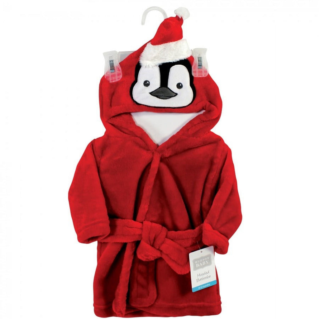 Hudson Baby Infant Boy Plush Animal Face Bathrobe, Boy Penguin, 0-9 Months