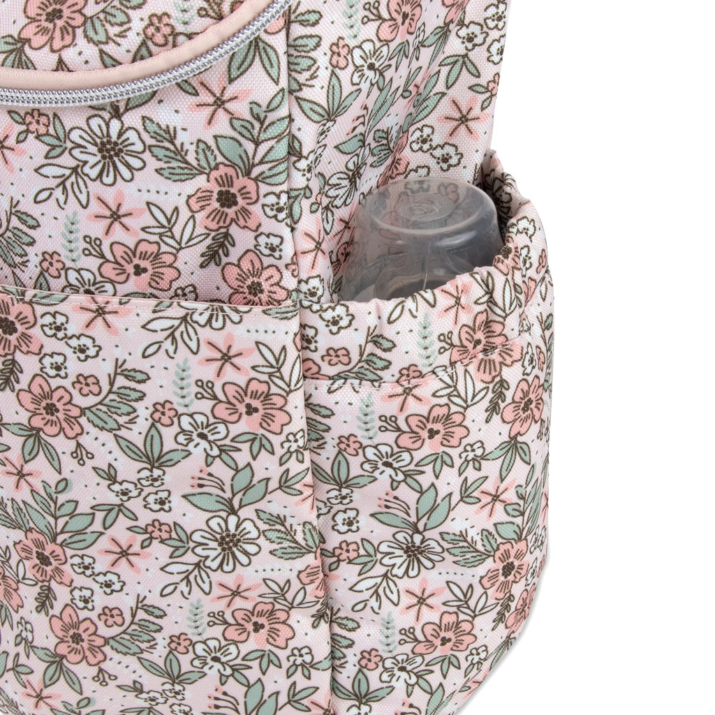 Baby Essentials 2 Piece Baby Diaper Backpack with Stroller Straps and Matching Changing Pad in Floral Taupe