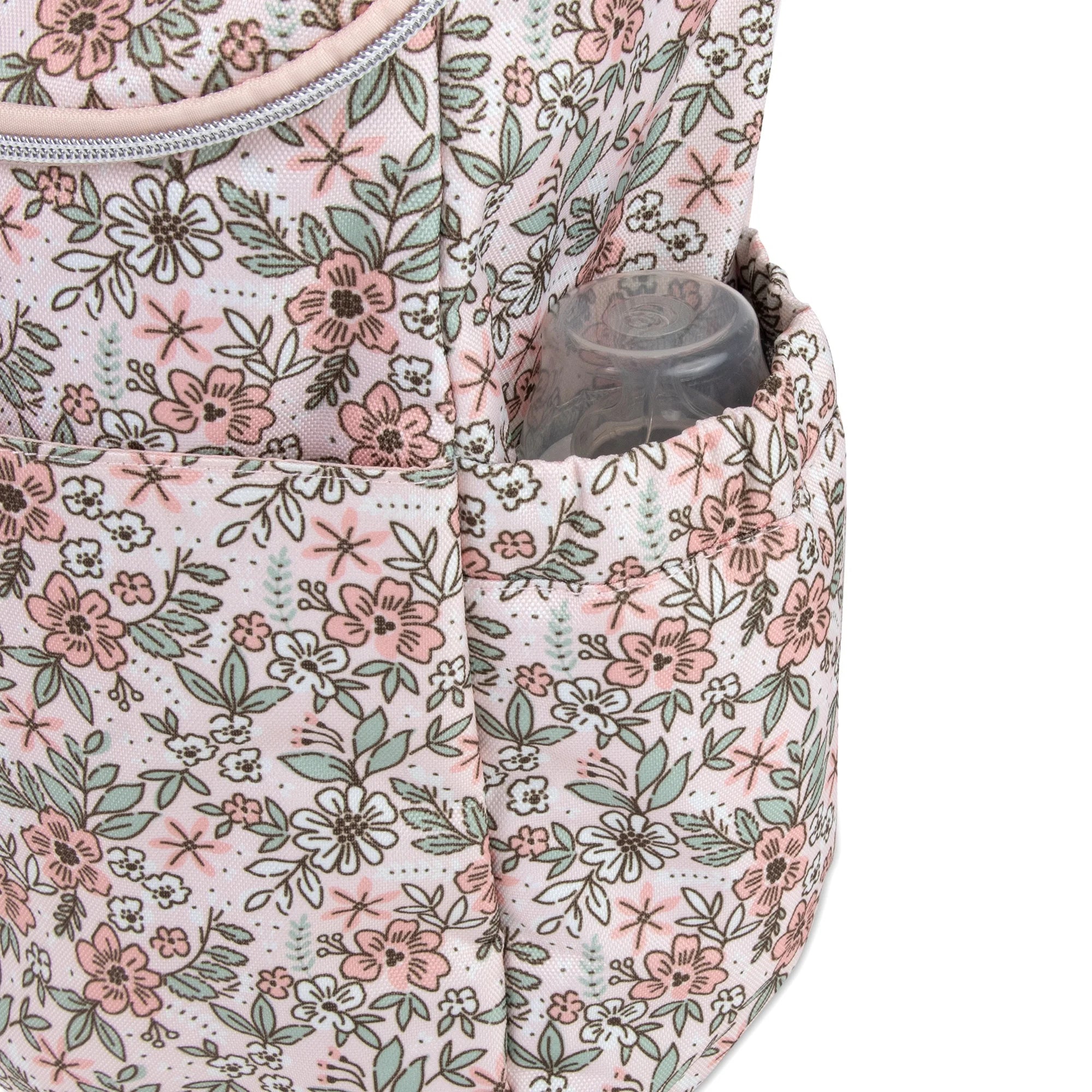 Baby Essentials 2 Piece Baby Diaper Backpack with Stroller Straps and Matching Changing Pad in Floral Taupe
