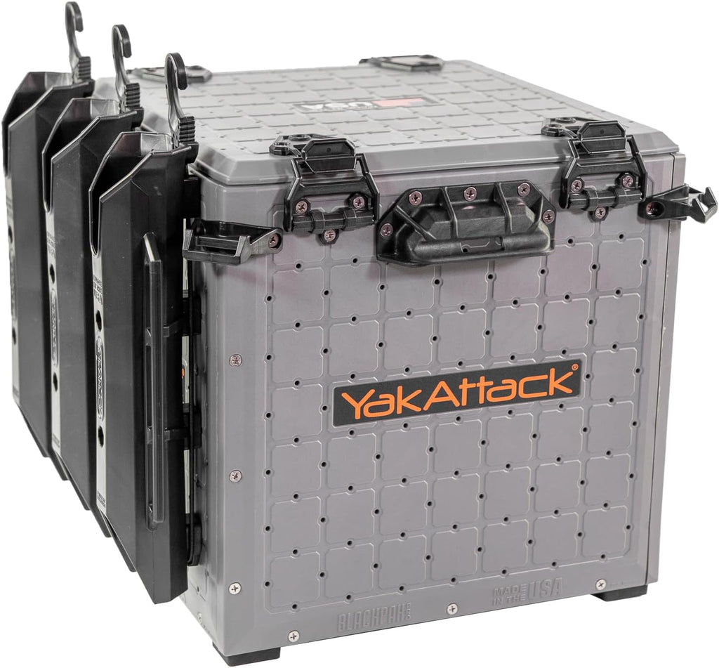 Yakattack Blackpak Pro Fishing Crate - 13" x 13" with 3 Rod Holders, Battleship Grey | Ultimate Kayak Gear Organizer & Tackle Storage Solution, Lightweight & Durable