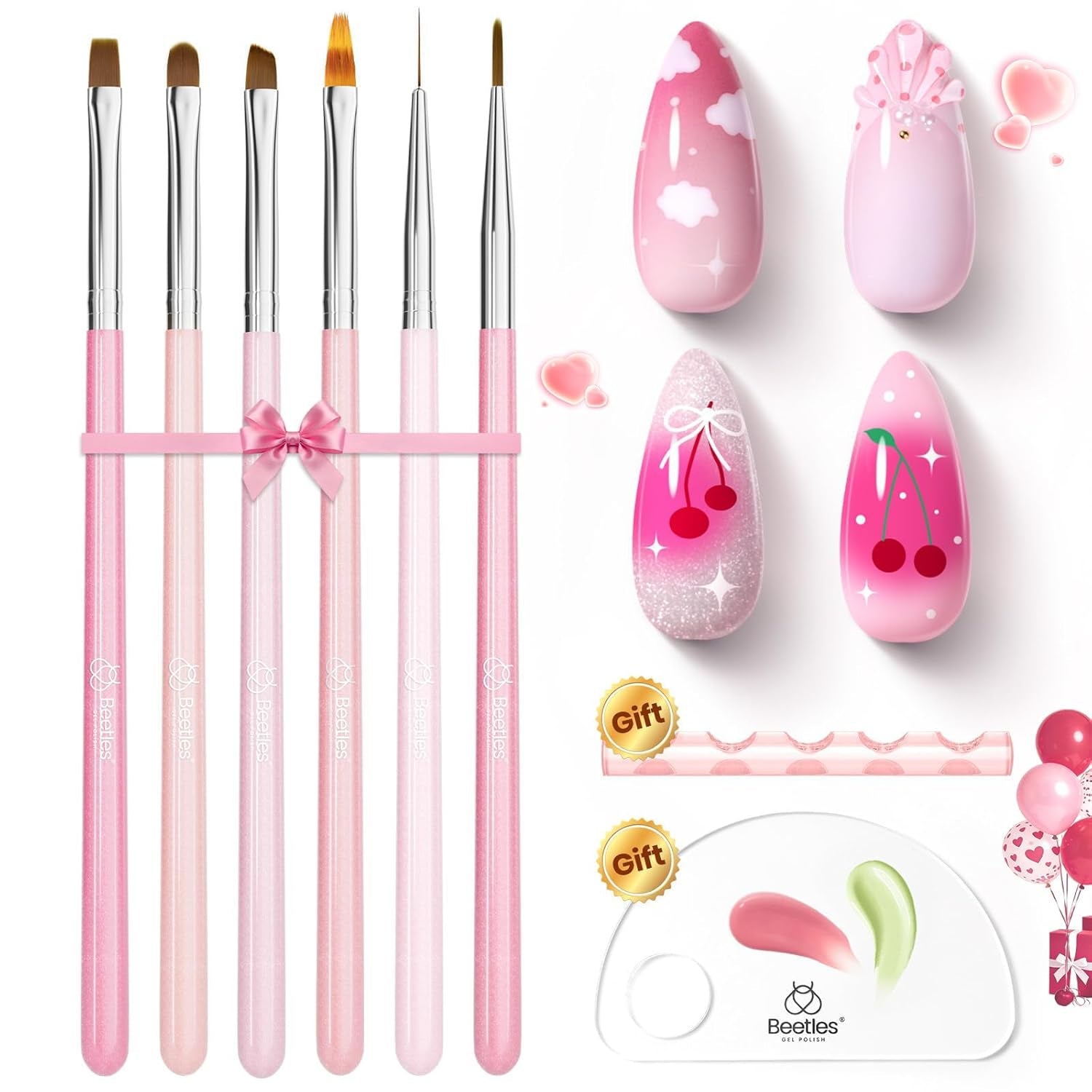 Beetles 6-Piece Nail Art Brush Set - Professional Gel Polish Tools with Wood Alloy Handles for Stunning DIY Manicures, Perfect Gift for Women