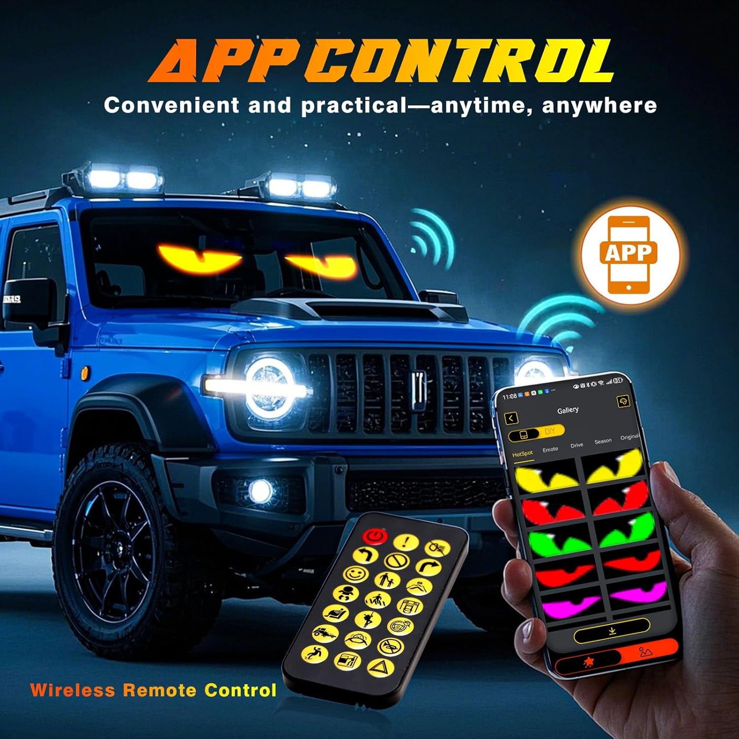 2-Pack Devil Eyes LED Car Display, App-Controlled 7x3 Inch Flexible Programmable Lights