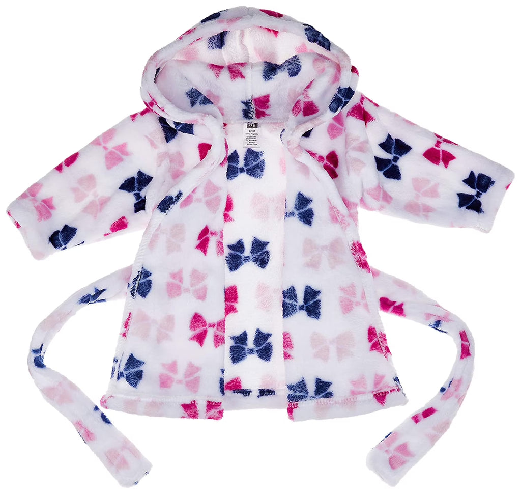 Hudson Baby Infant Girl Plush Animal Face Bathrobe, Bows, 0-9 Months
