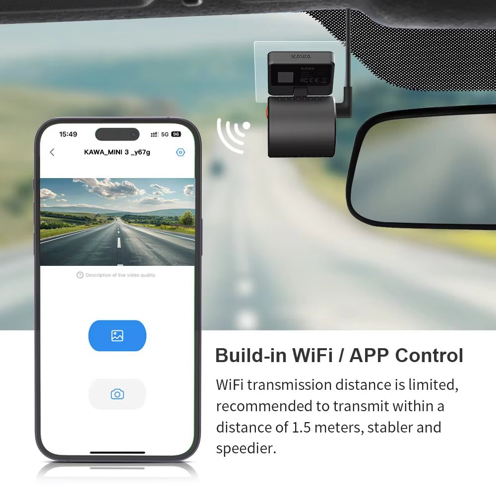 2K Dash Camera for Cars DVR KAWA Dash Cam MINI 3 Video Recorder Emergency Voice Control Night Vision Wifi APP Monitor Dashcam