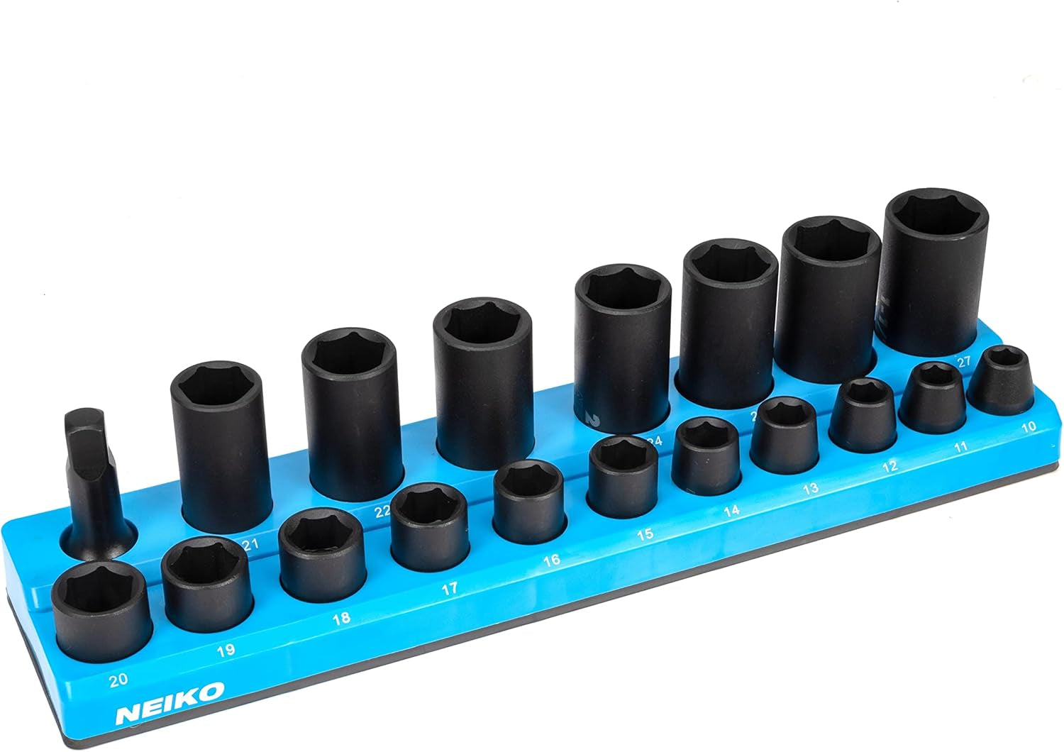 NEIKO 03975A Magnetic Socket Holder, 1/2” Drive, 10Mm-27Mm, Shallow & Deep Sockets Tray, Metric Socket Set Organizer, Socket Organizers for Toolboxes Trays, Scratch Free Mounting, High Visibility