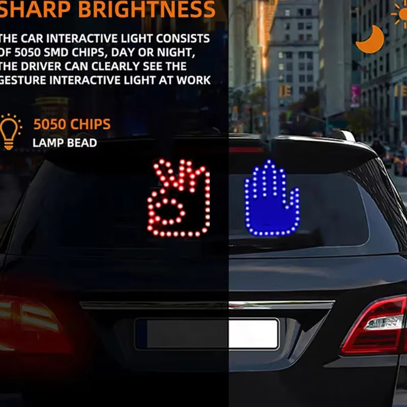 Colorful LED RGB USB Gesture-Controlled Car Light - Middle Finger Hand Lamp for Trucks and Vehicles
