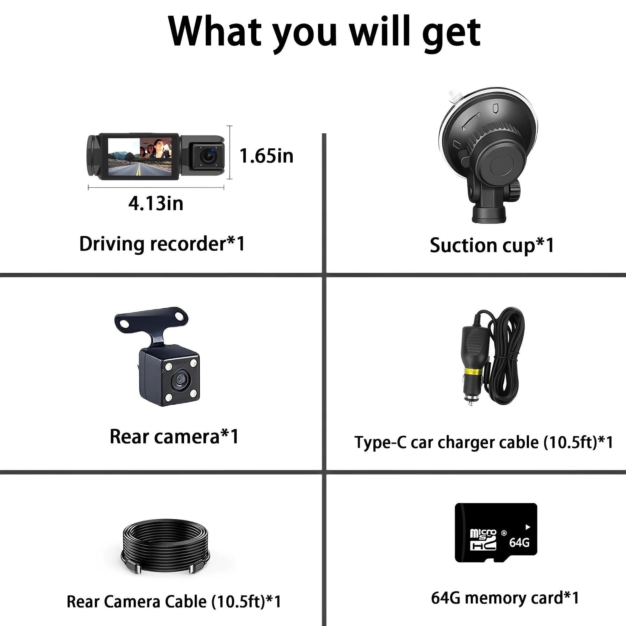TIKBBRMG Dash Cam Front and Rear,Triple Camera,1080P Full HD Dashcam for Cars Backup Camera,Included 64GB Card,Built-In Wi-Fi GPS,2” IPS Screen, Night Vision, 140°Wide Angle,Wdr, 24H Parking Mode