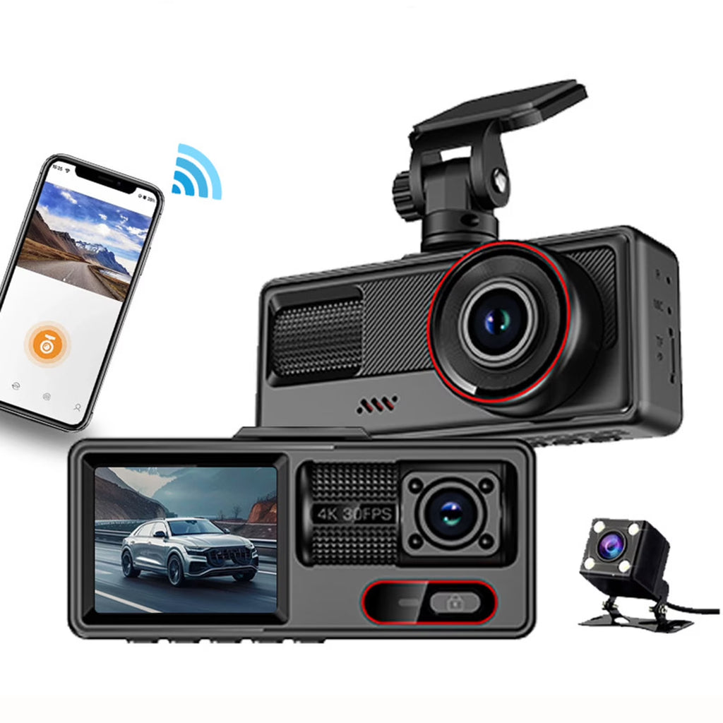3 Channel 1080P Dash Cam Front and Rear inside Dash Camera, Full HD Dash Camera for Cars with Night Vision, Wifi App & Loop Recording,Night Vision, 170掳Wide Angle,24H Parking Mode,Supports 32GB Card