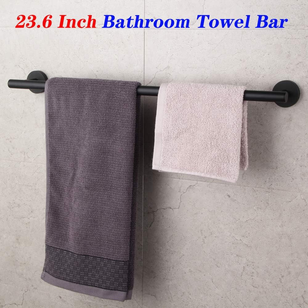 GERZWY 24" Matte Black Stainless Steel Towel Bar - Contemporary Wall Mount for Bathroom & Kitchen