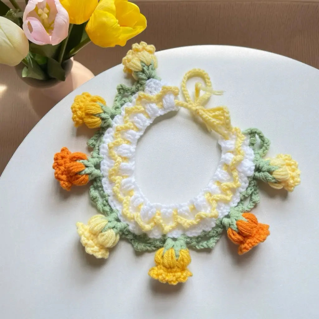 Elegant Tulip Crochet Pet Necklace/Collar for Dogs and Cats