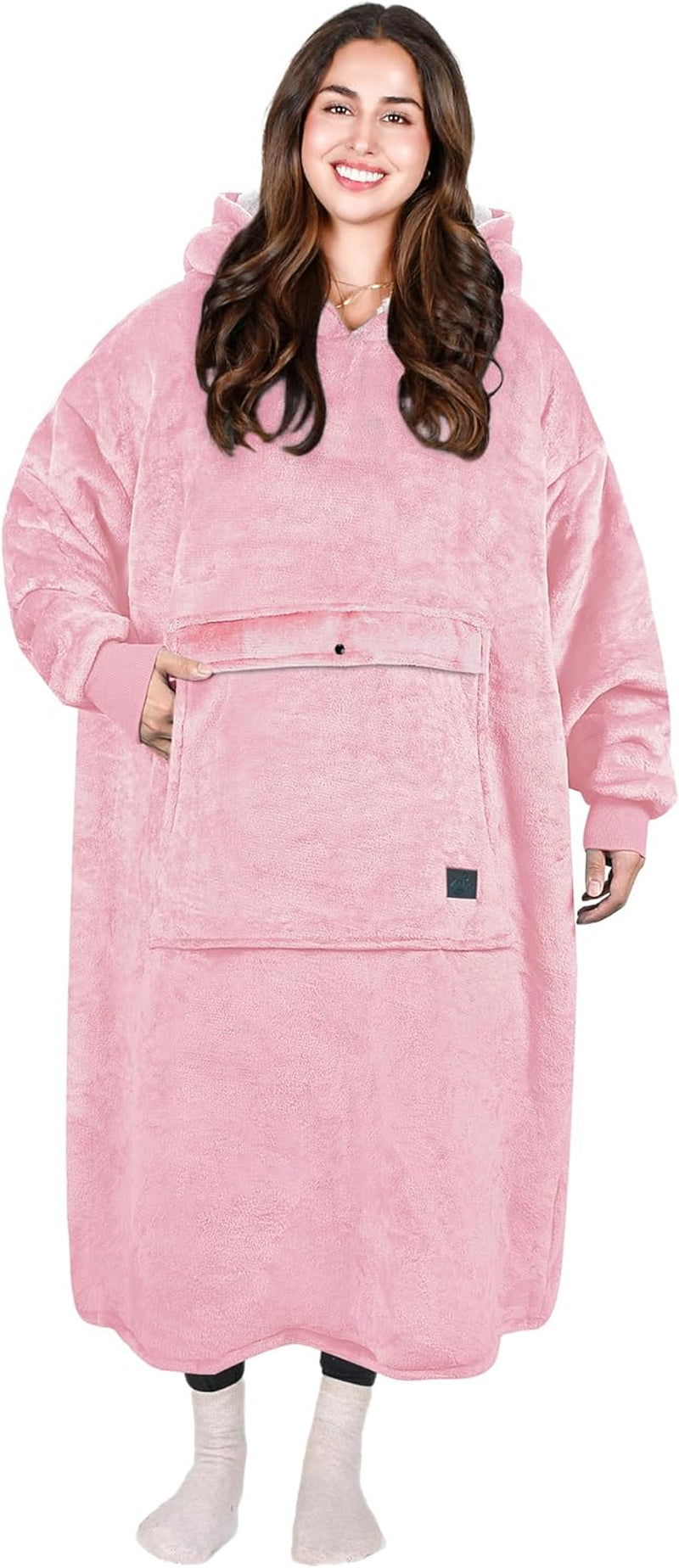 Cozy Up with Tirrinia Extra Long Oversized Sherpa Hoodie Blanket - Perfect Christmas Gift for Men, Women, and Teens in Grey!