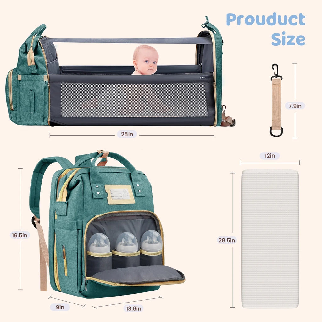 GPED Multifunctional Diaper Bag Backpack with Changing Station & Insulated Pockets, Green