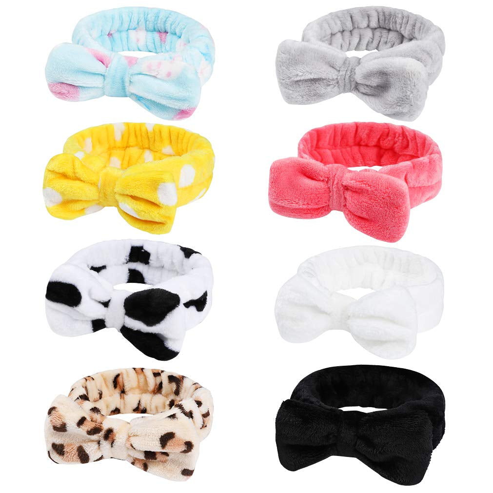 Luxurious 8 Pack Spa Headbands for Women - Soft Bow Skincare & Makeup Accessories, Perfect for Face Washing, Salon Use, Spa Parties, and Ideal Christmas Gifts for Teen Girls