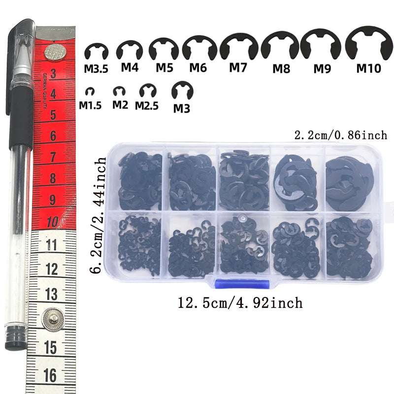 120/580-Piece Carbon Steel E-Clamp Washer Combo Kit Circlip Retaining Ring for Shaft Fasteners