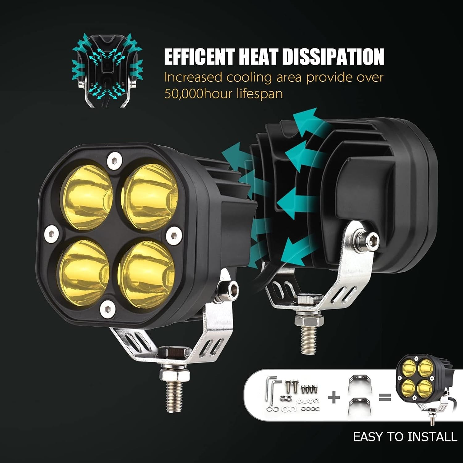 2-Pack 3" 40W Yellow LED Spot Off-Road Light Pods
