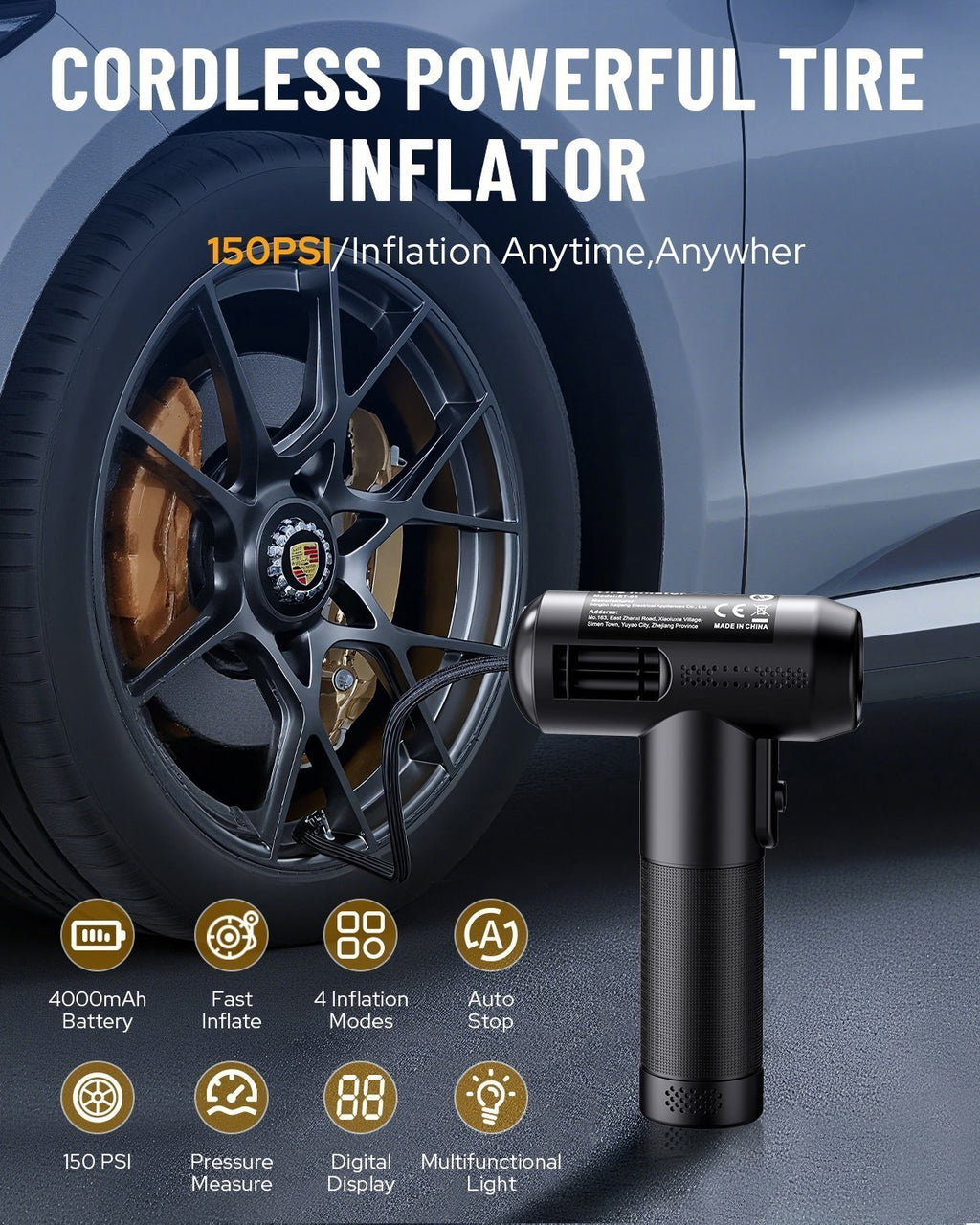 Car Air Compressor USB Rechargeable Cordless Tire Inflator Portable Air Pump