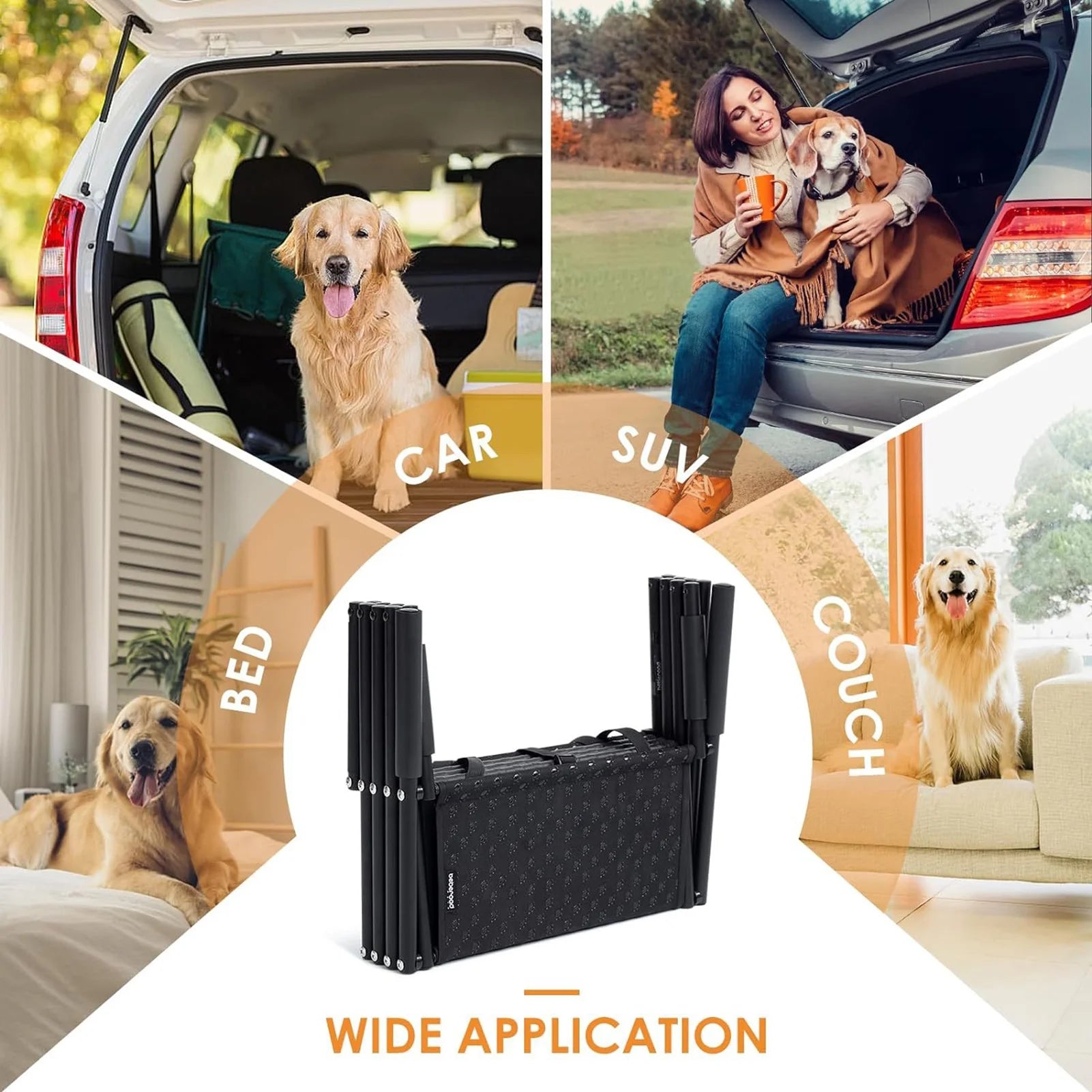 Dog Stairs for Car, Foldable Dog Ramps for Large Dogs with Non Slip Surface, Portable Dog Steps for Cars and SUV, Truck, Support up to 150 Lbs (4 Steps)