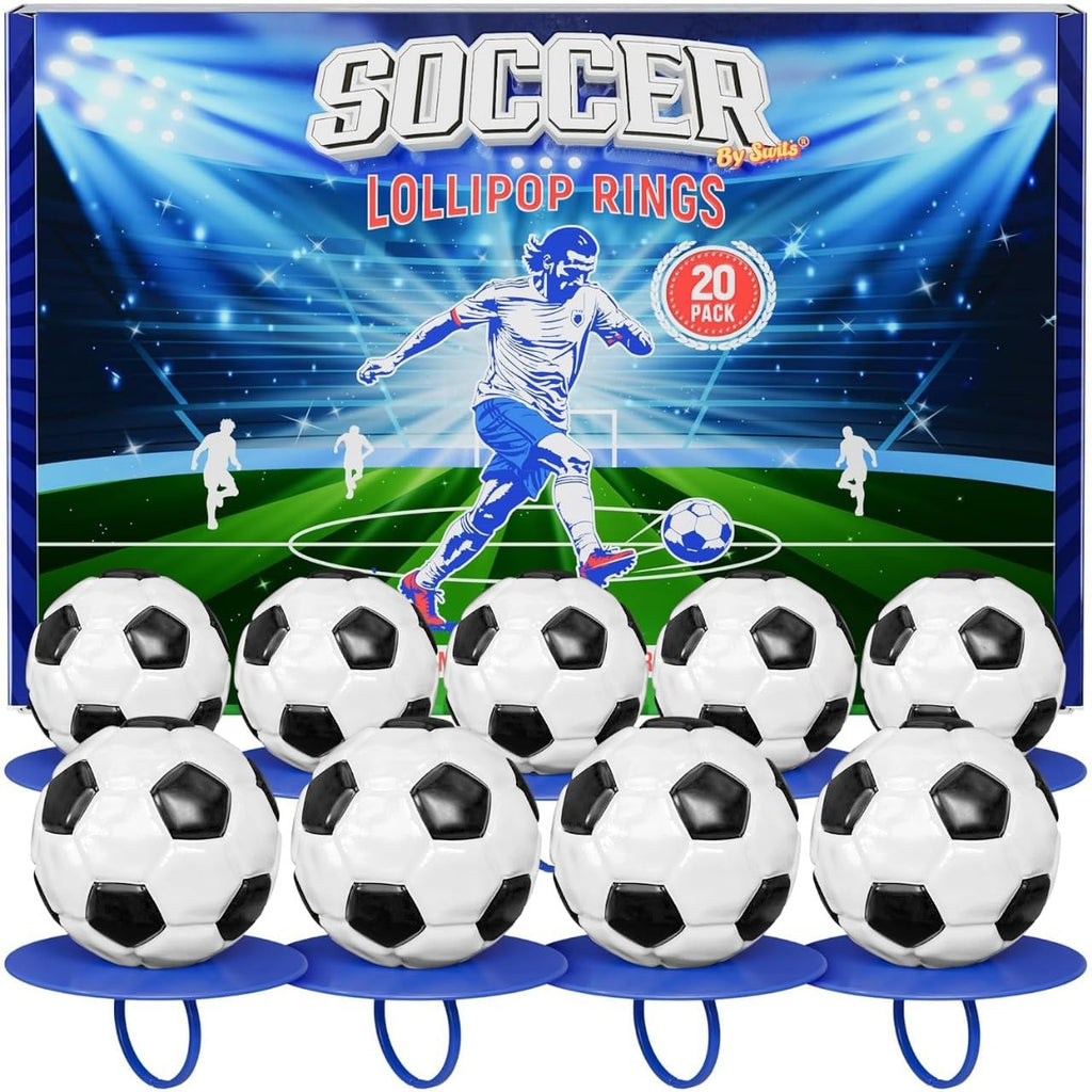 3D Soccer Lollipop Rings - 20 Pack of Soccer Ball-Shaped Candy for Party Decorations