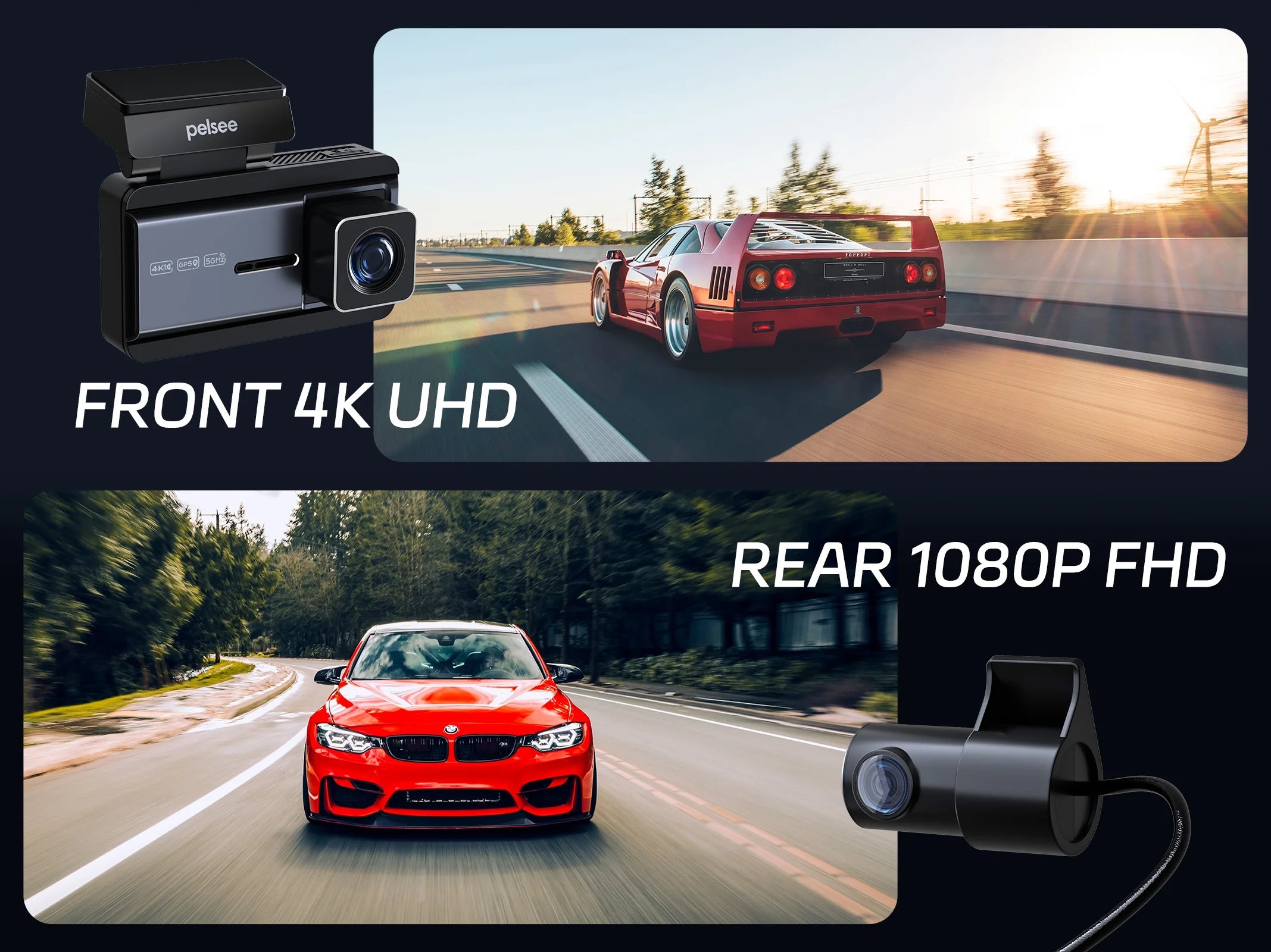 Pelsee P3 4K Dash Cam Front and Rear, 64GB SD Card, 4K+1080P Dual Dash Camera for Cars with Wi-Fi, GPS, ADAS, BSD, LCA, 3’’ IPS Display Car Camera, APP & Voice Control, Night Vision, 24H Parking Mode