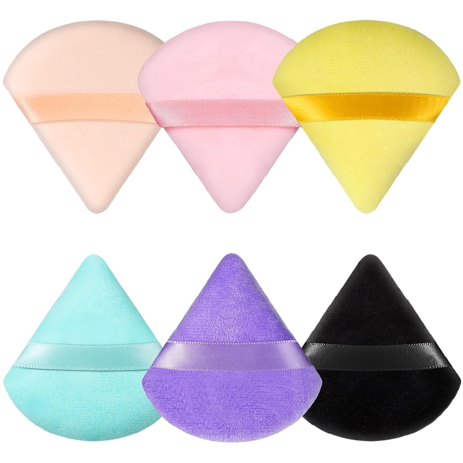 Pimoys 6-Pack Velour Makeup Sponges - Soft Triangle Powder Puffs for Flawless Loose Powder Application (Black)