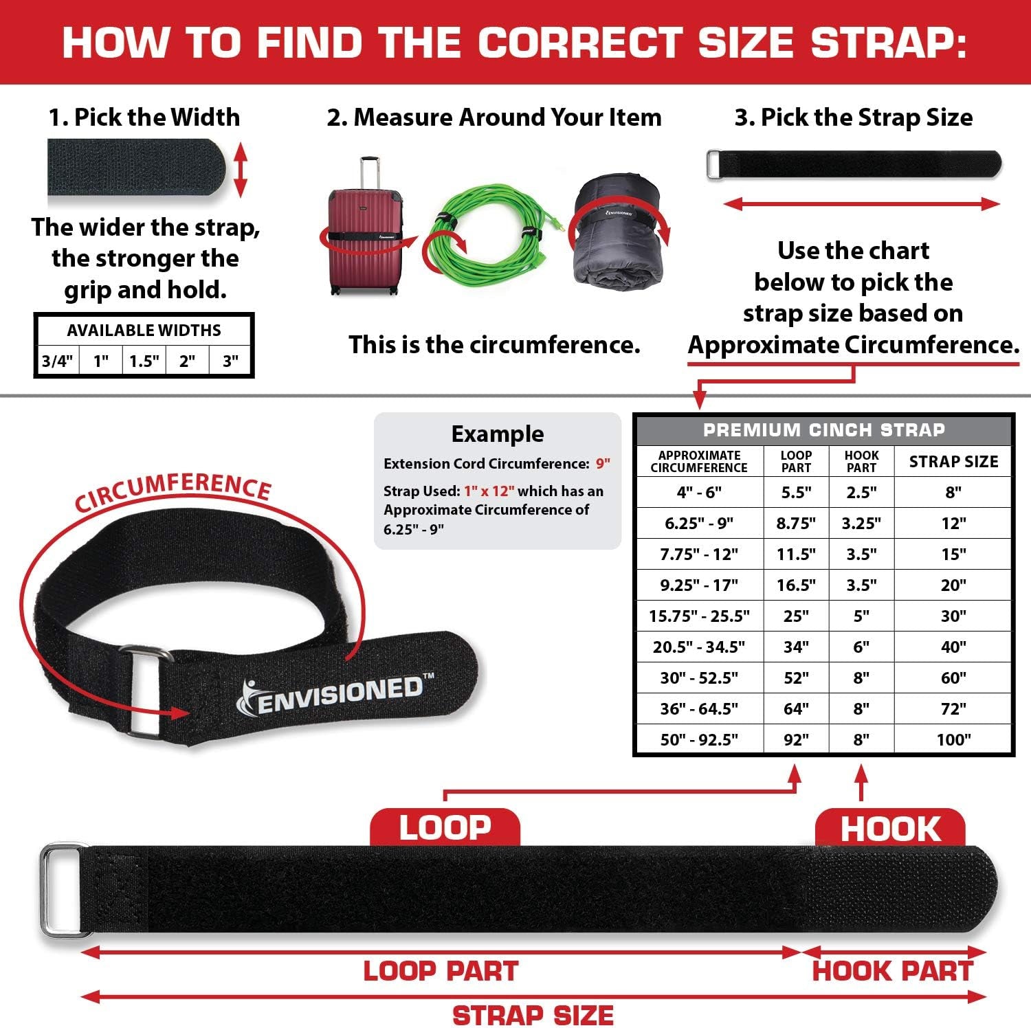 Premium 8-Pack Cinch Straps with Stainless Steel Rings - Durable, Reusable, Multipurpose 1" x 30" + 2 Bonus 3/4" x 8" Straps