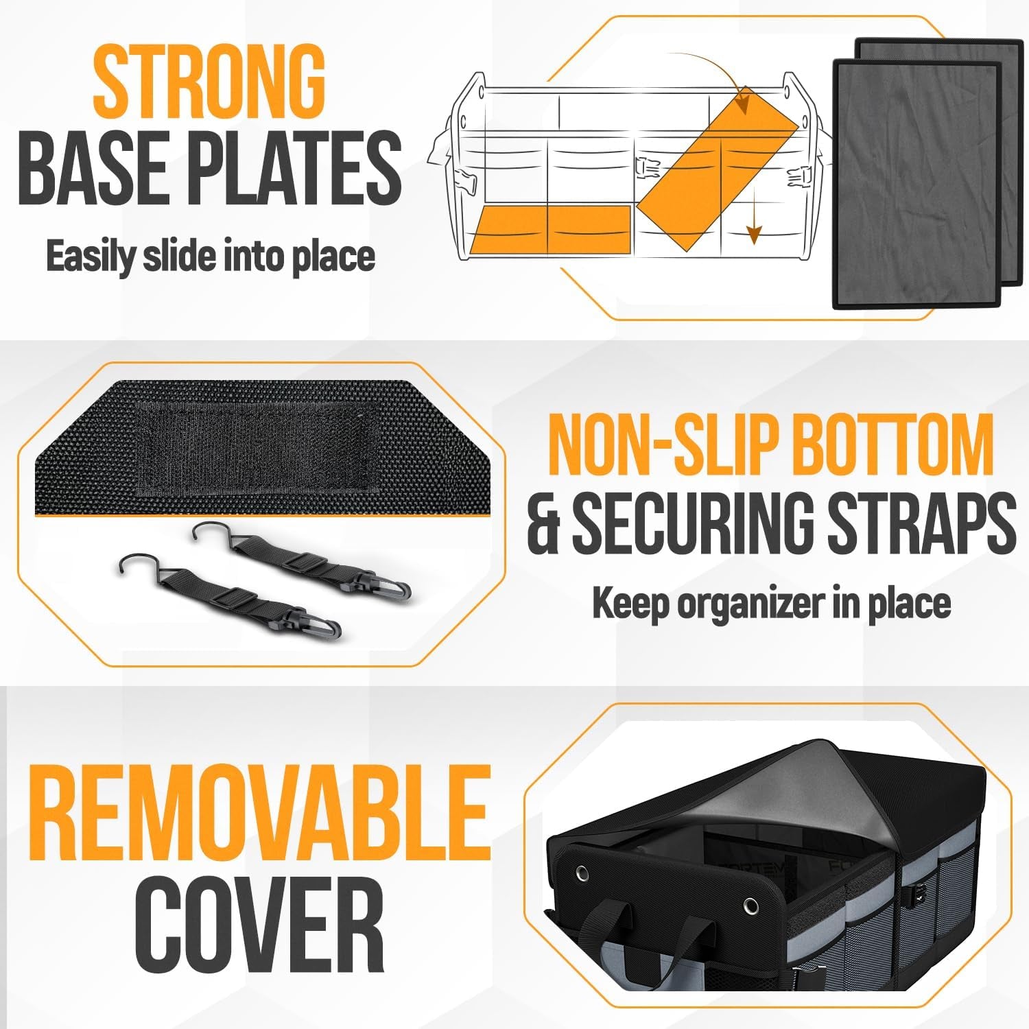 Ultimate FORTEM SUV Trunk Organizer - Collapsible Multi-Compartment Storage Bag with Non-Slip Bottom & Adjustable Straps - Perfect Car Accessory for Men & Women (65L)