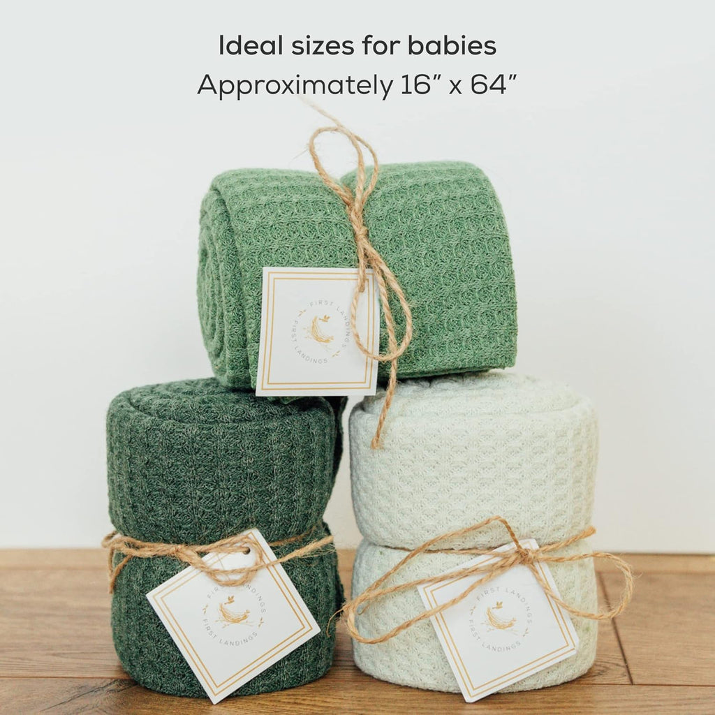 First Landings Newborn Photography Wraps - Gender Neutral Baby Essentials - Soft Knit Receiving Blankets - Newborn Photo Props - Green, 16" X 64" (3-Pack)