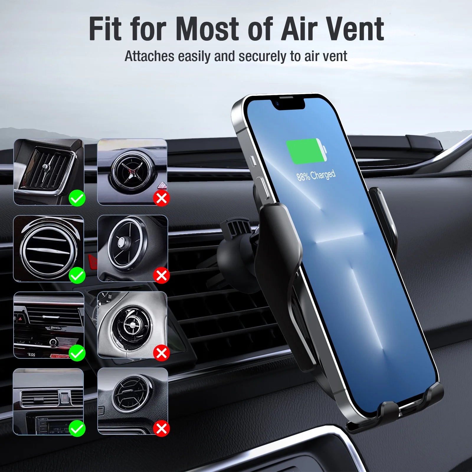 UUTO R2 Fast Wireless Charging Air Vent Iphone Samsung Car Mounts with Type-C Cable