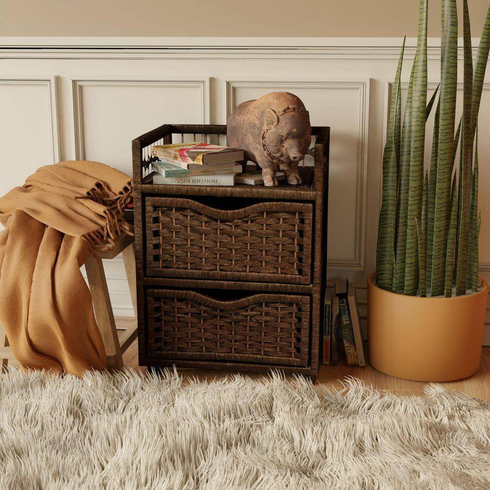 2-Drawer Mocha Wheeled Natural Fiber Trunk