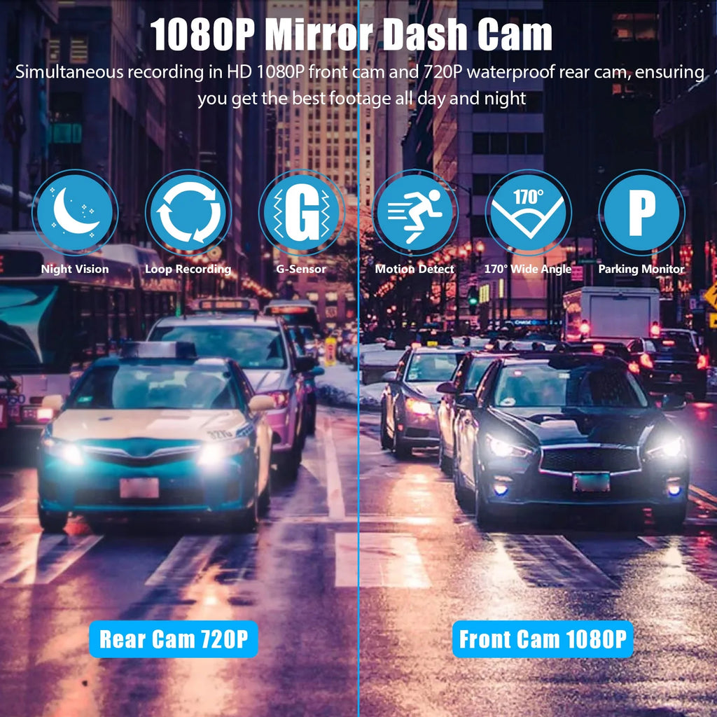 Eeekit 1080P Mirror Dash Cam Backup Camera, Front and Rear View Dual Camera with Night Vision, 7" Touch Screen, 32GB TF Card Supported